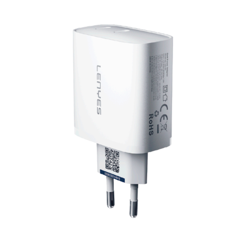Cargador Lenyes Lch83 Gan Dual 65w + Cable Tipo C Blanco - Imagen 2